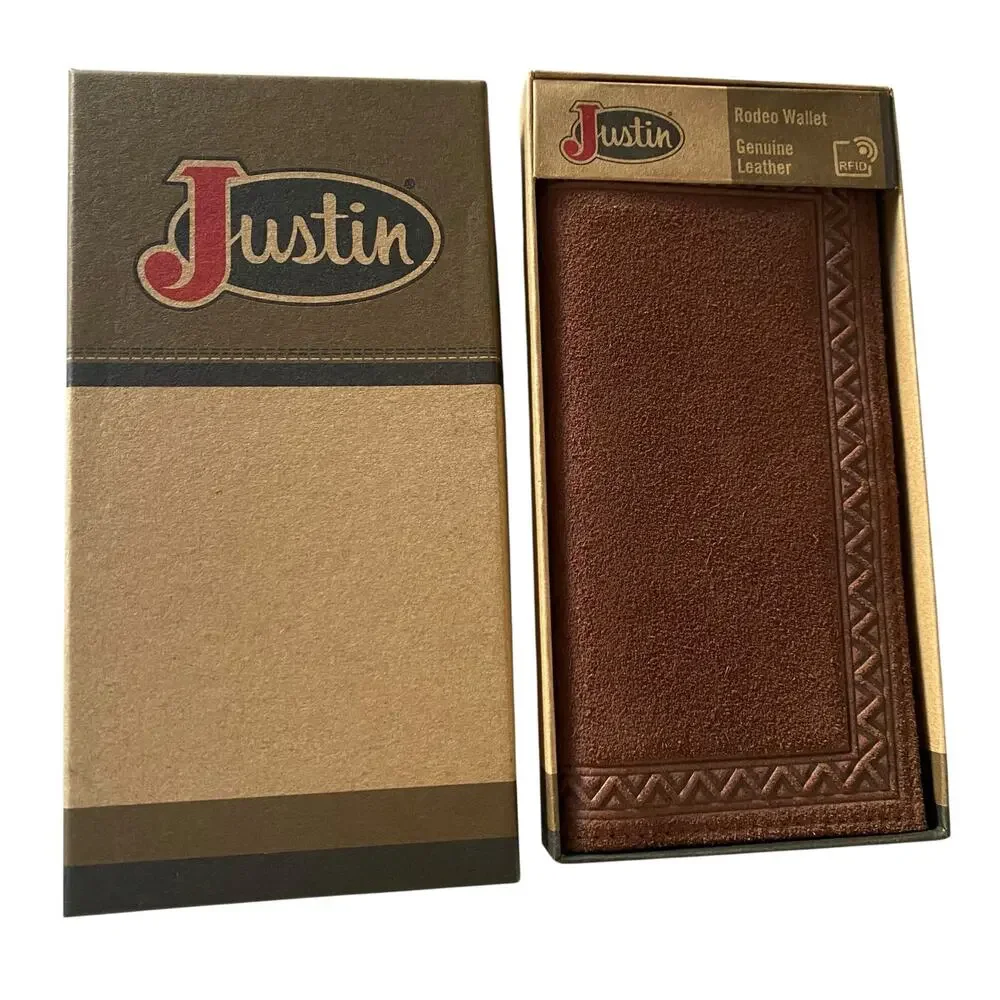 NWT Men’s JUSTIN RODEO SUEDE LEATHER RFID WALLET WITH GEOMETRIC TRIM 23093767W1